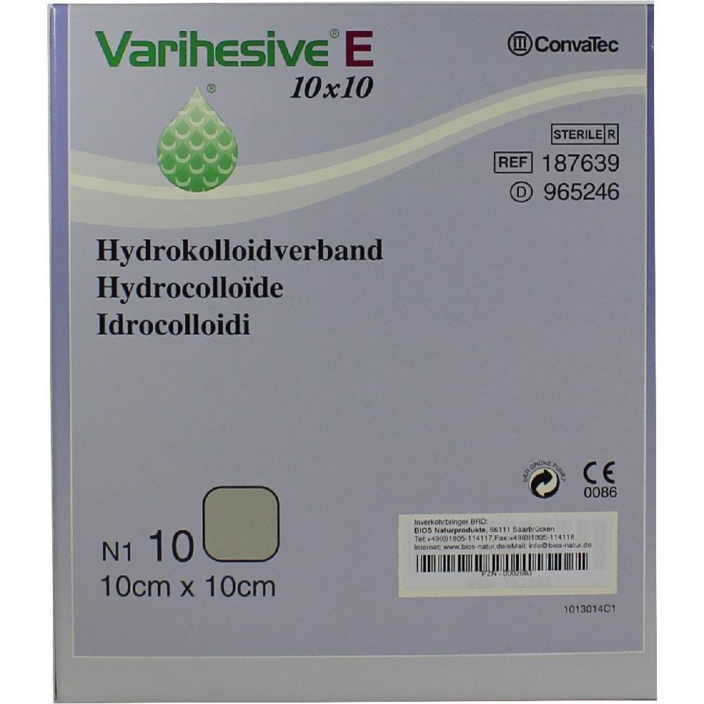 Verpackung eines Hydrokolloidverbandes mit der Größe 10 cm x 10 cm.