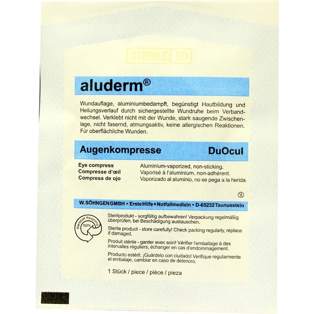 Verpackung einer Augenkompresse mit Informationen auf mehreren Sprachen.