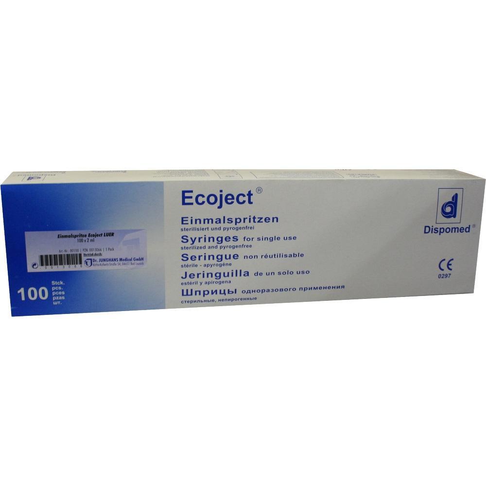 Eine Packung mit 100 sterilen Einmalspritzen namens Ecoject.