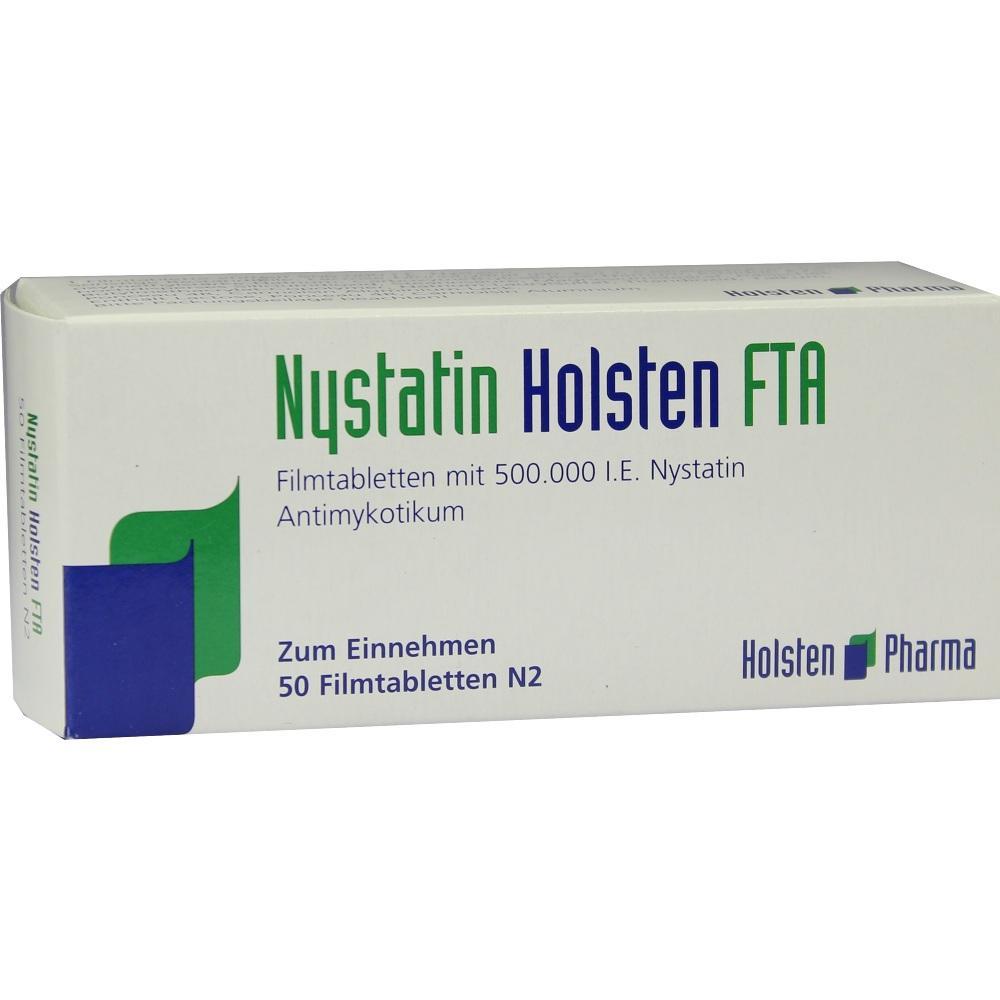Eine Schachtel Nystatin Holsten Filmtabletten mit 50 Tabletten.