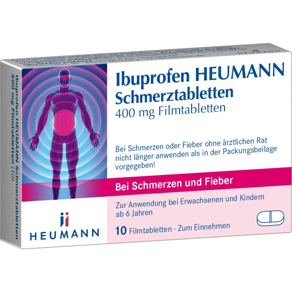 Verpackung von Ibuprofen Schmerztabletten zur Anwendung bei Schmerzen und Fieber.