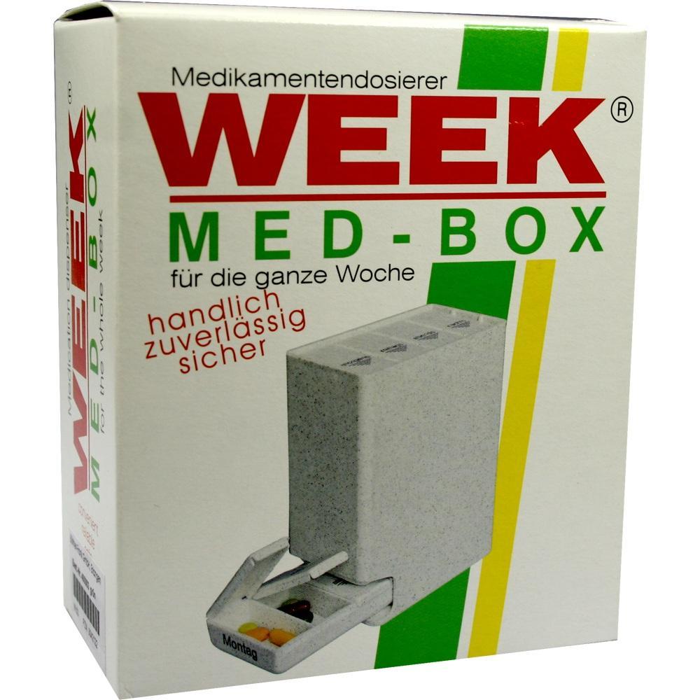 Medikamentendosierer-Box für eine Woche mit einer kleinen Schublade für Tabletten.