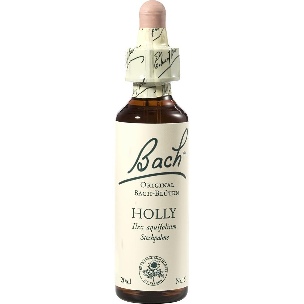 Eine kleine Flasche mit Bach-Blüten-Essenz namens "Holly".