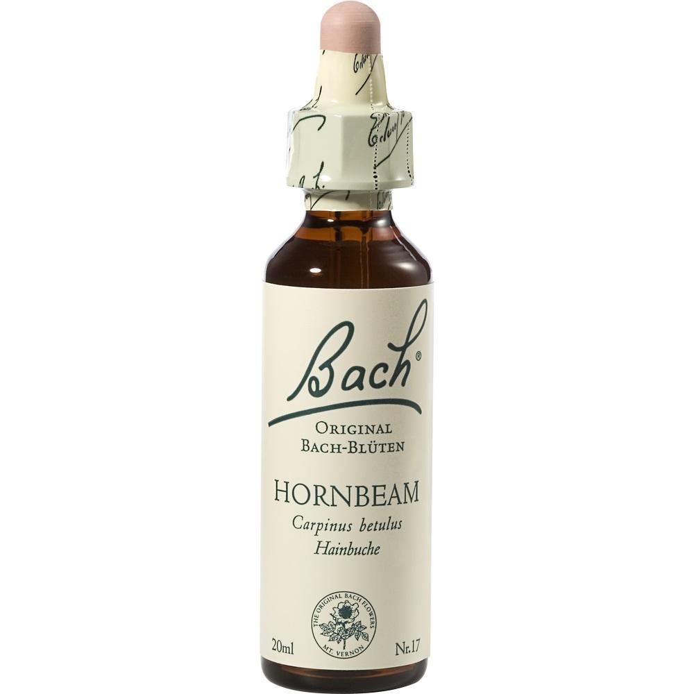 Eine Flasche Bach-Blüten-Tropfen mit der Aufschrift "Hornbeam".