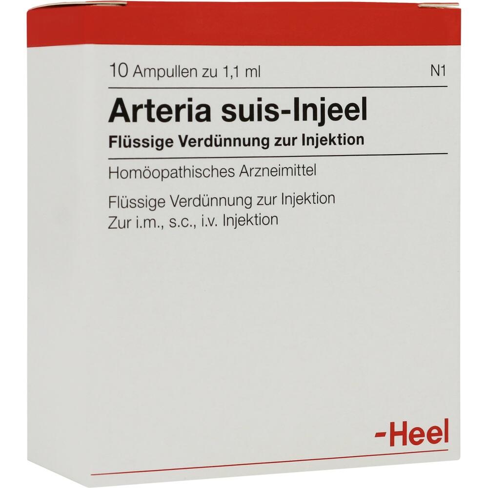 Eine Packung mit homöopathischem Arzneimittel zur Injektion namens Arteria suis-Injeel.