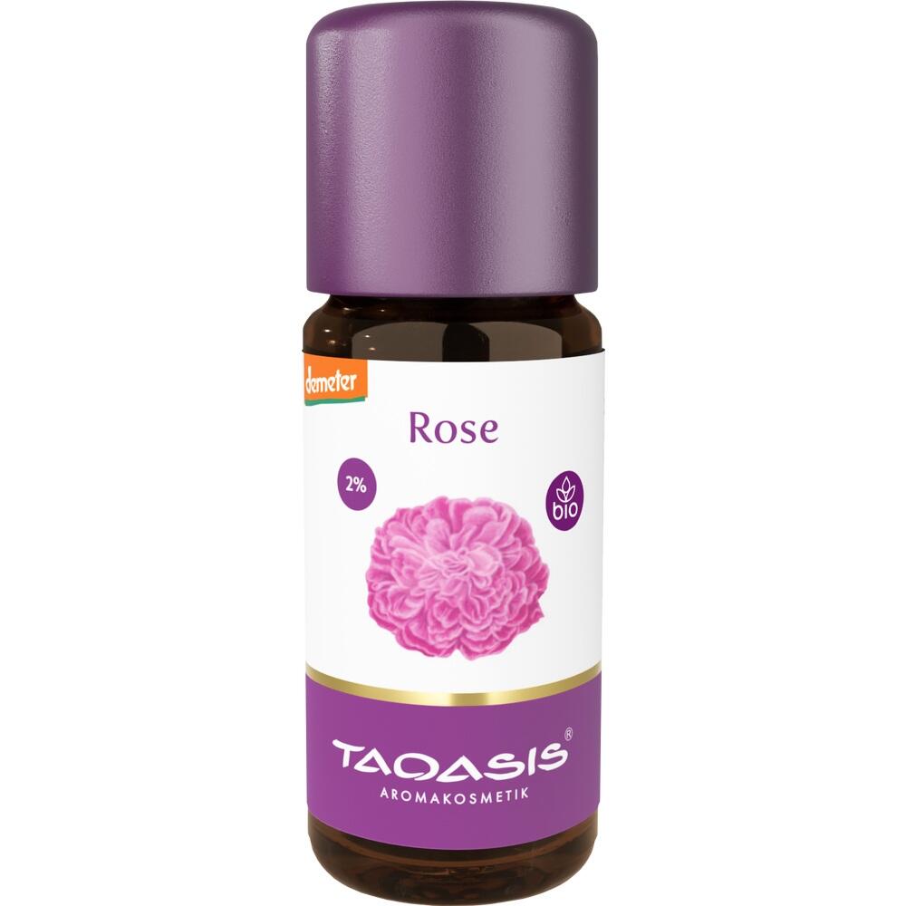 Braune Flasche mit lila Deckel und dem Etikett "Rose" sowie einem Rosenbild.