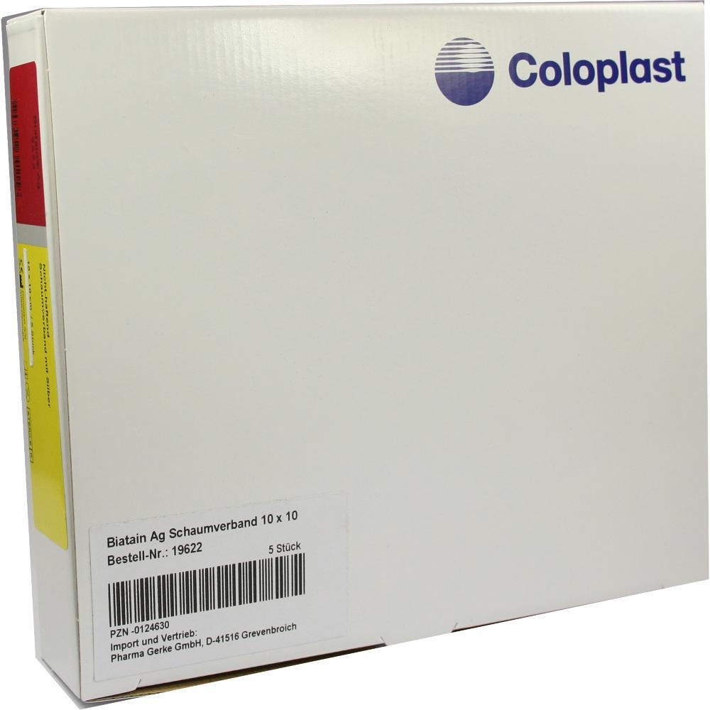 Weiße Verpackung von Coloplast mit Schaumverband innen.