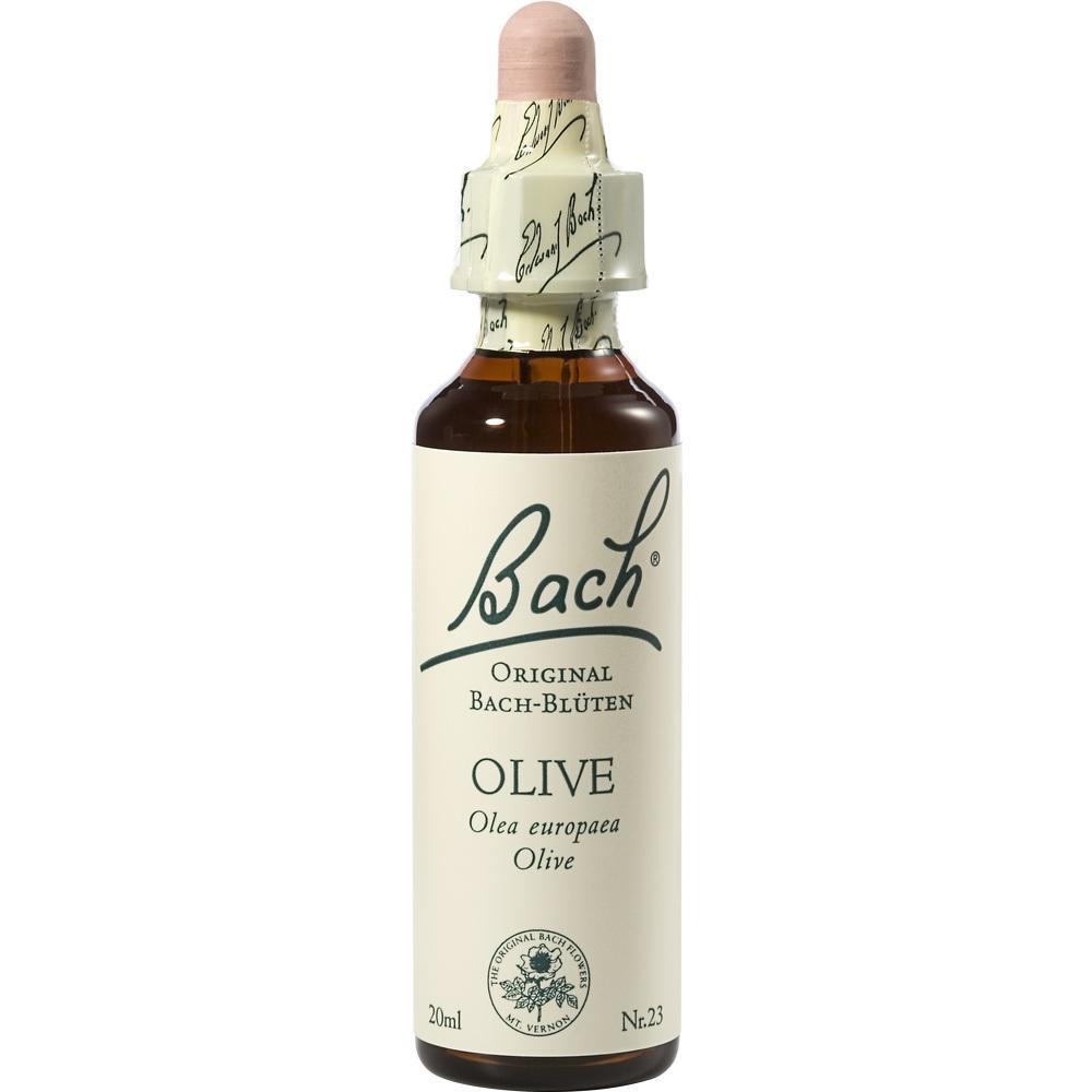 Braune Flasche mit der Aufschrift "Bach Original Bach-Blüten Olive".