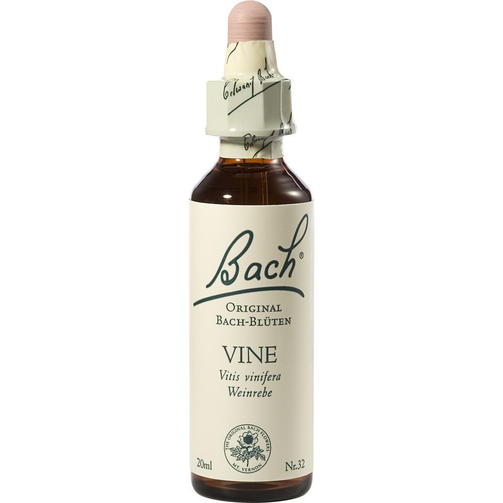 Braune Tropfflasche mit Etikett "Bach Original Bach-Blüten Vine".