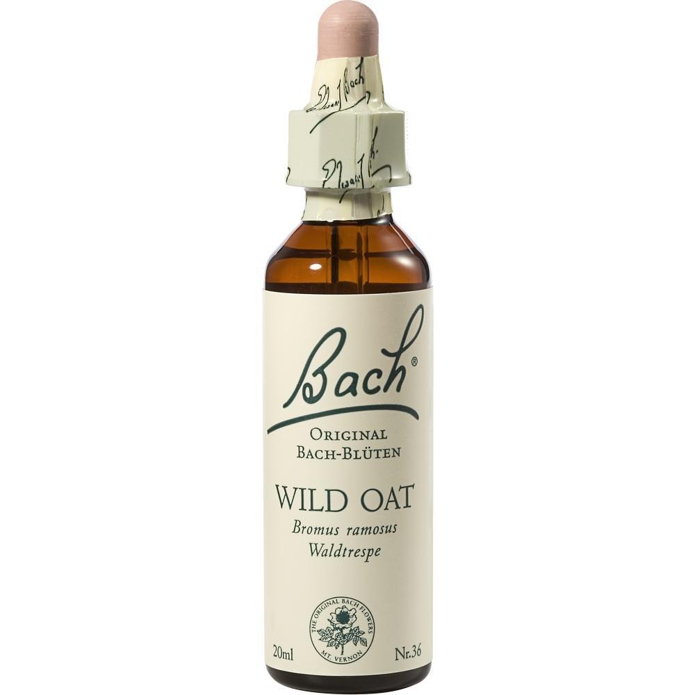 Braune Flasche mit Pipette und dem Etikett "Bach Wild Oat Original Bach-Blüten".