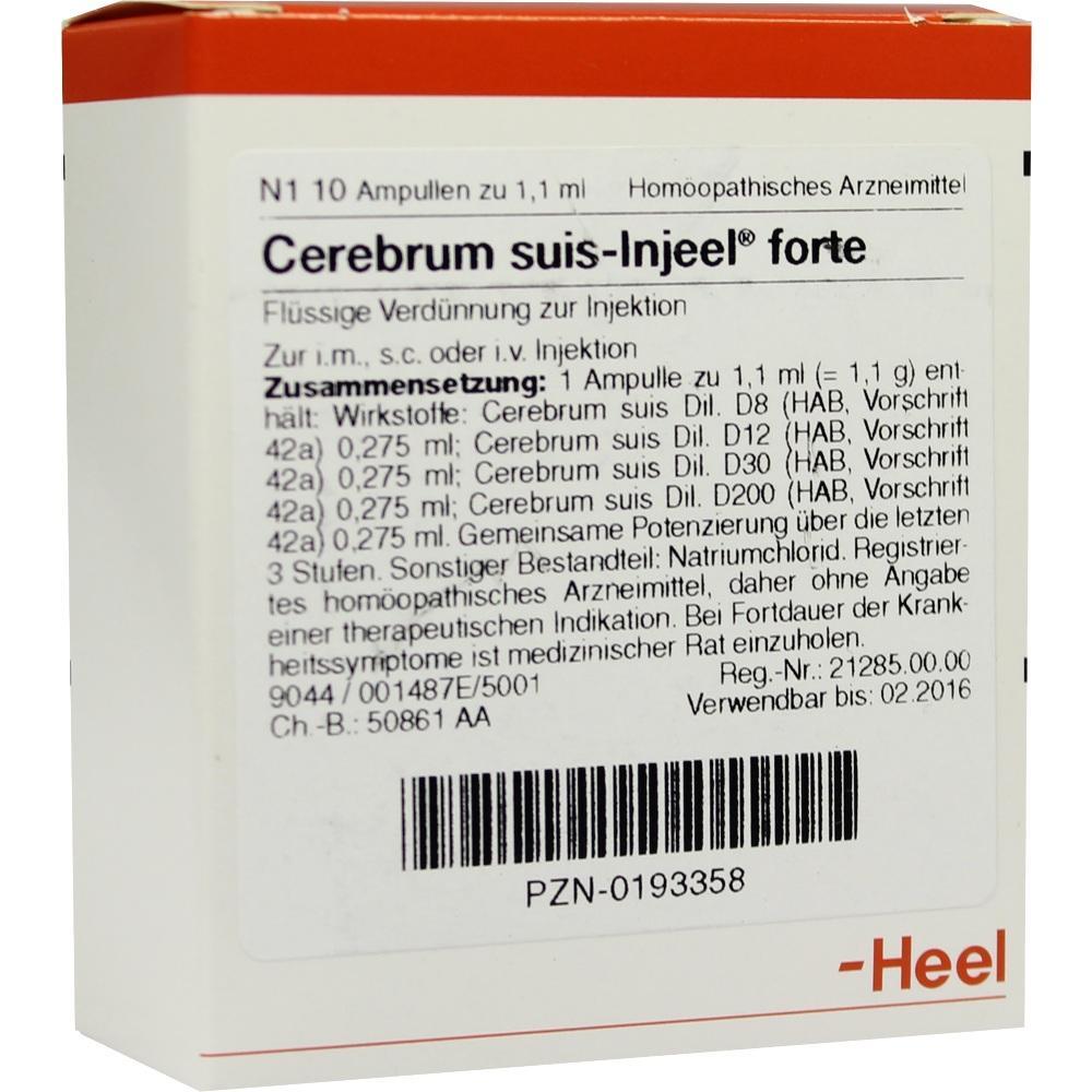 Packung mit homöopathischem Medikament zur Injektion, namens "Cerebrum suis-Injeel".