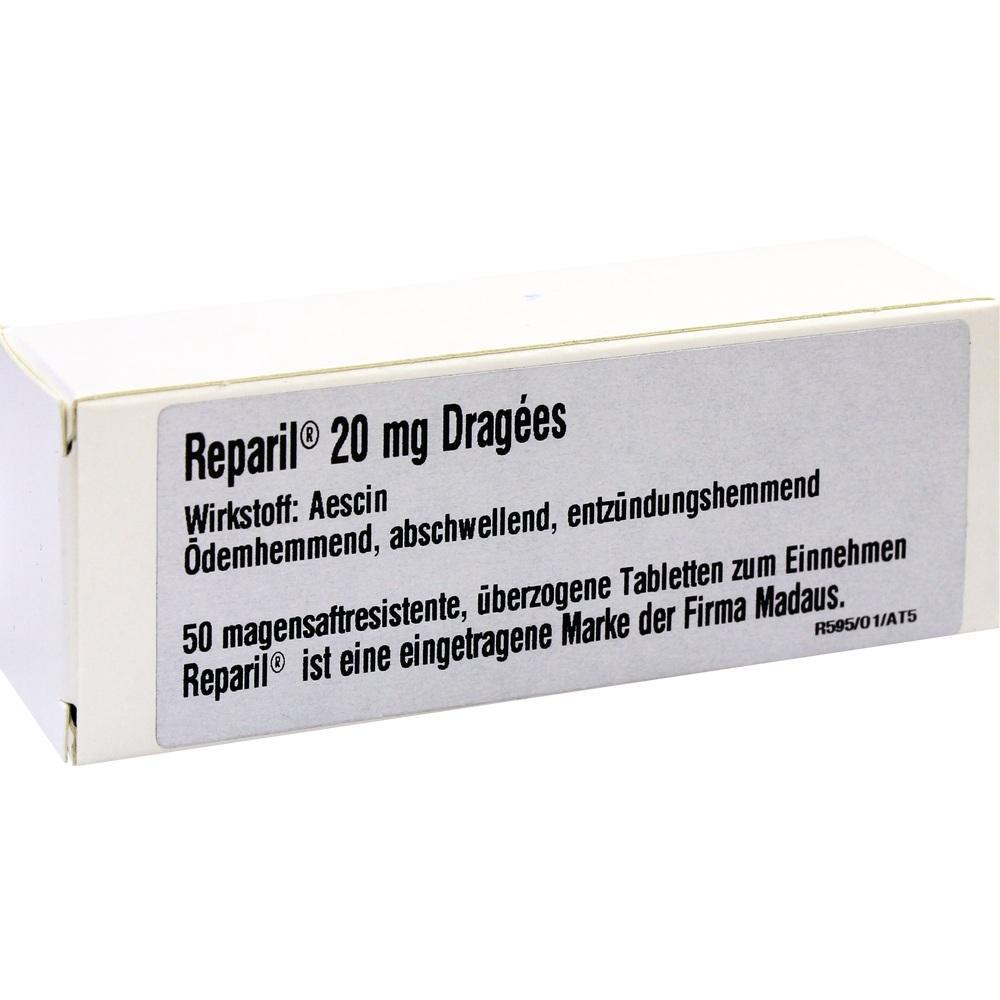 Eine Packung Tabletten namens Reparil mit 20 mg Aescin.