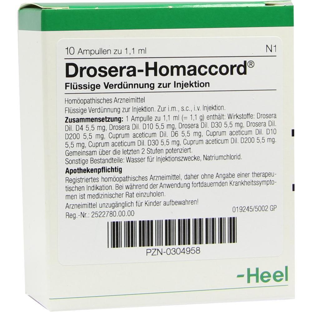 Verpackung von Drosera-Homaccord mit Informationen zur Injektion.