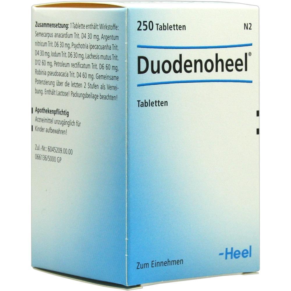 Eine Packung mit 250 Duodenoheel-Tabletten zum Einnehmen steht aufrecht.