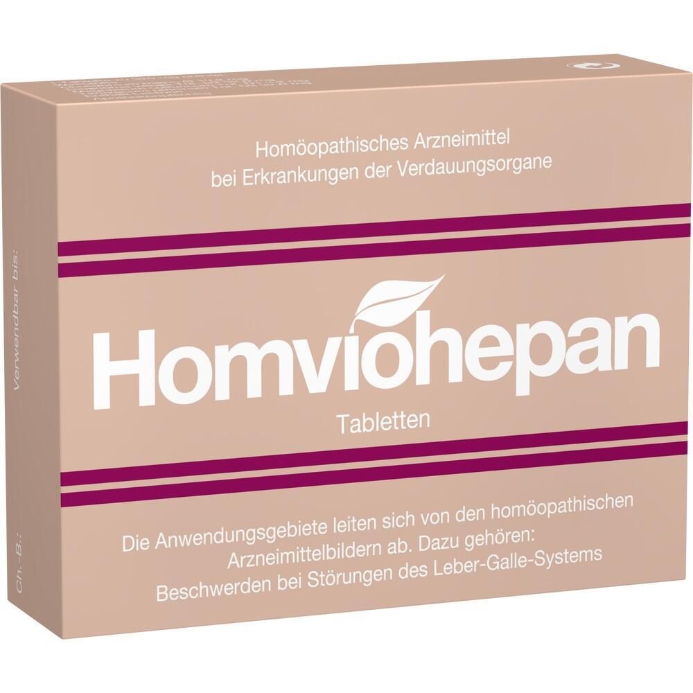 Braune Packung Homviohepan Tabletten für Verdauungsprobleme.