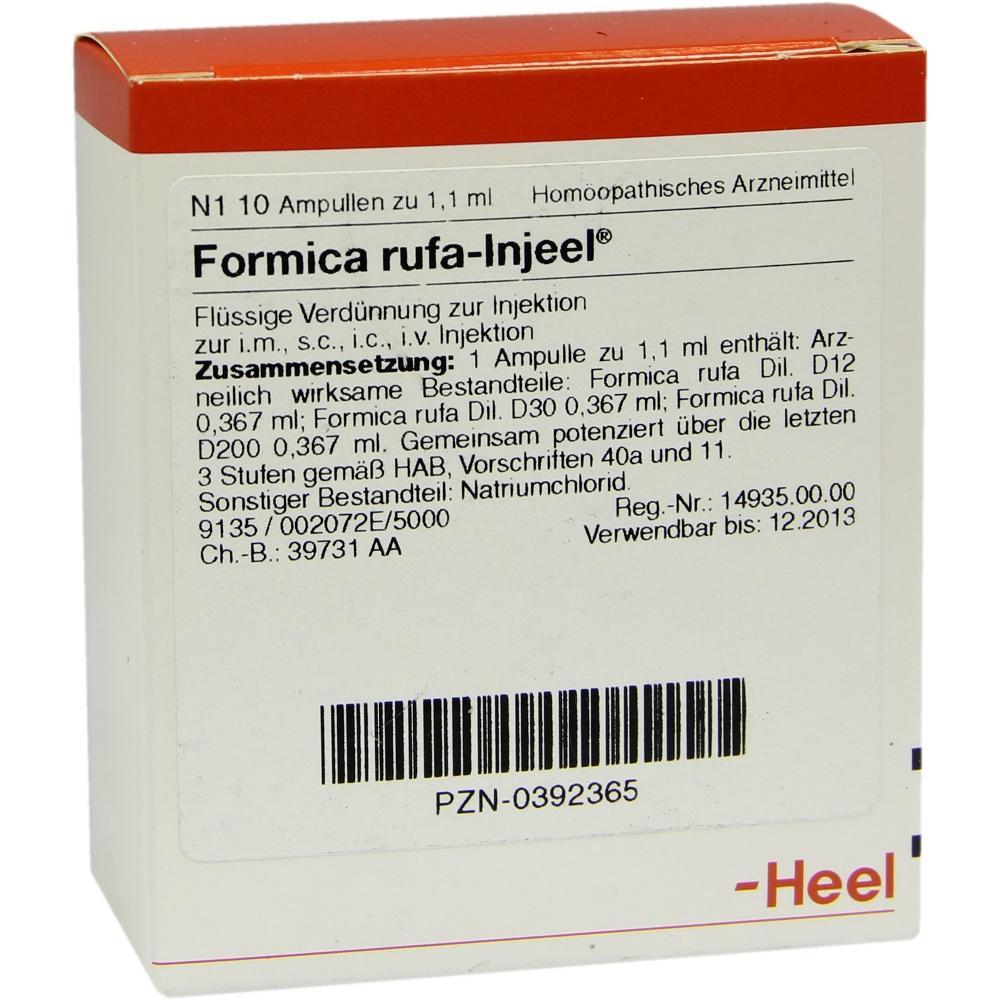 Verpackung von homöopathischen Injektionsampullen mit rotem Rand und Textinformationen.