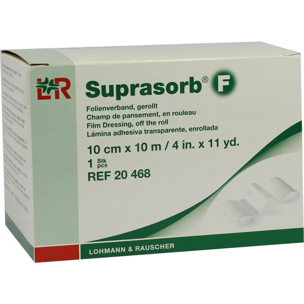 Eine weiße Verpackung von Suprasorb F Folienverband in mehreren Sprachen beschriftet.