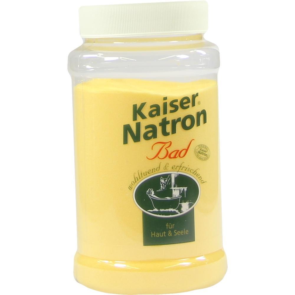 Eine Dose mit Kaiser Natron Badezusatz in gelber Verpackung.