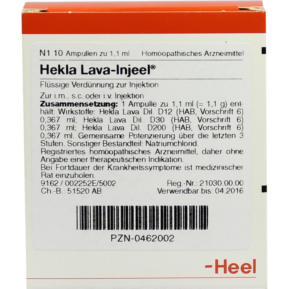 Packung eines homöopathischen Arzneimittels namens Hekla Lava-Injeel.