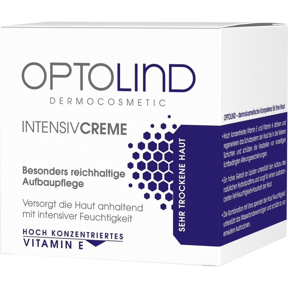 Eine Verpackung von Optolind Intensivcreme für sehr trockene Haut mit Vitamin E.