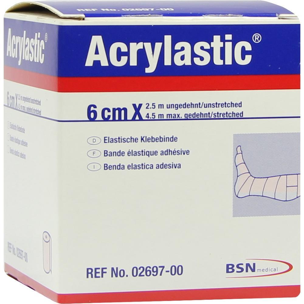 Eine Packung elastische Klebebinde, Acrylastic, 6 cm breit.