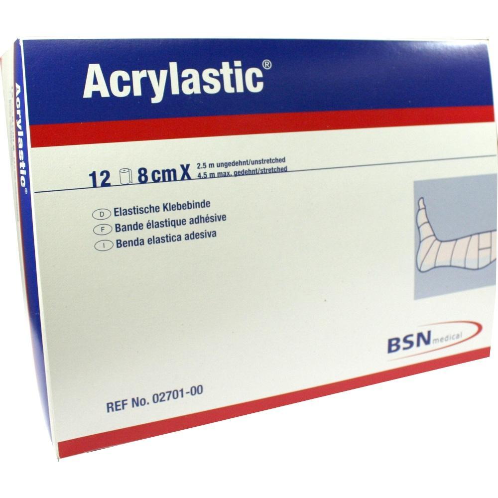Verpackung mit elastischer Klebebinde von Acrylastic zur medizinischen Verwendung.