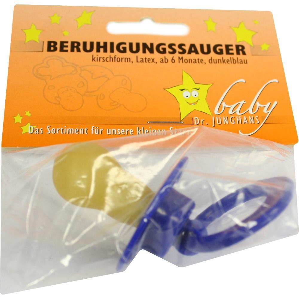 Ein dunkelblauer Beruhigungssauger in einer transparenten Verpackung.