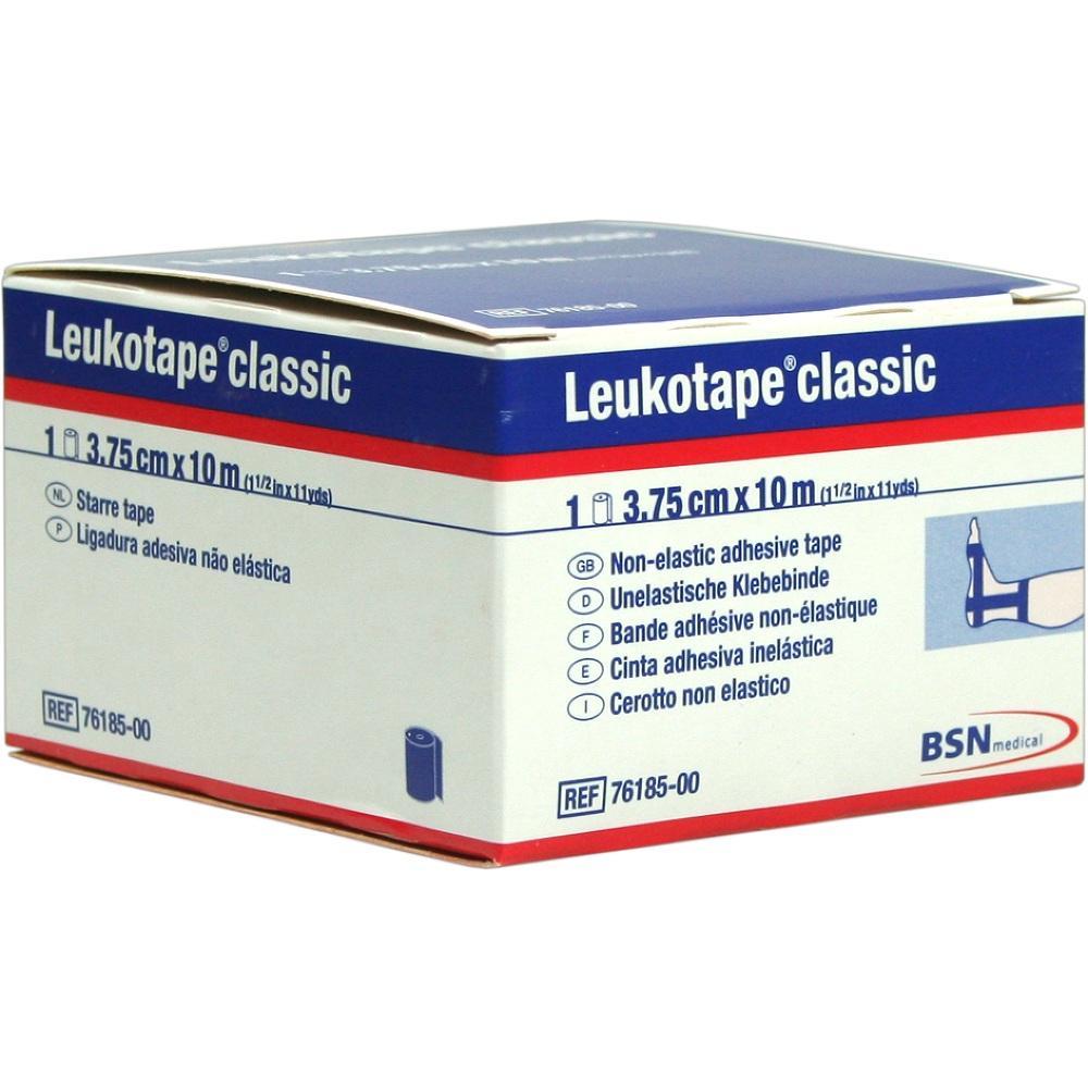 Eine blaue Verpackung von unelastischem Leukotape-Klebeband.