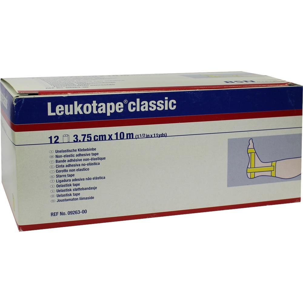 Eine Packung Leukotape Classic Klebeband liegt auf einem Tisch.
