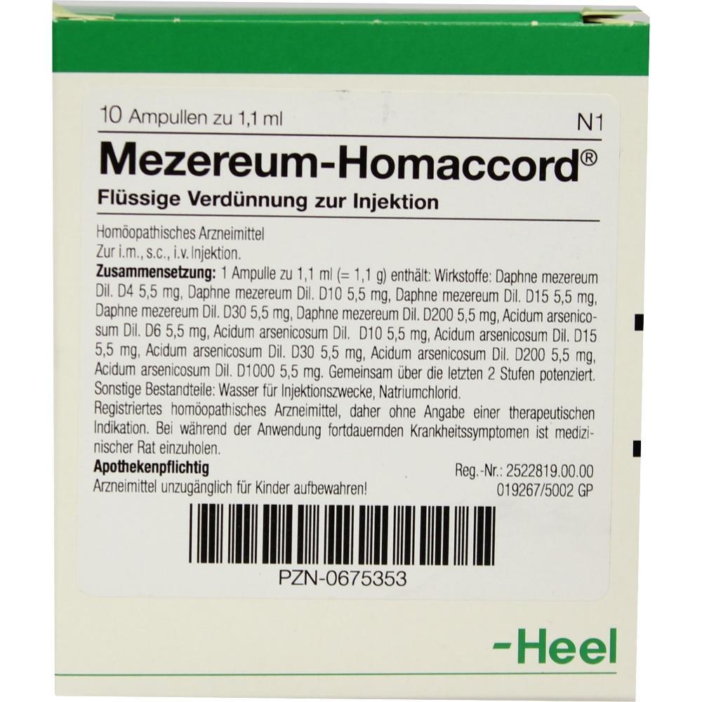 Verpackung von Mezerum-Homaccord, einem homöopathischen Arzneimittel zur Injektion.