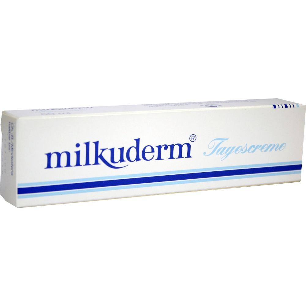 Eine weiße Schachtel mit der Aufschrift "milkuderm Tagescreme".