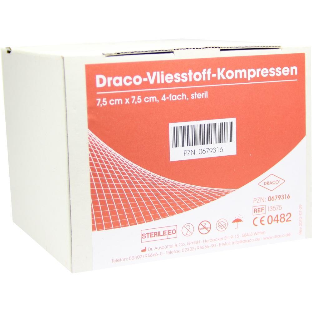 Ein weißer Karton mit der Aufschrift "Draco-Vliesstoff-Kompressen".