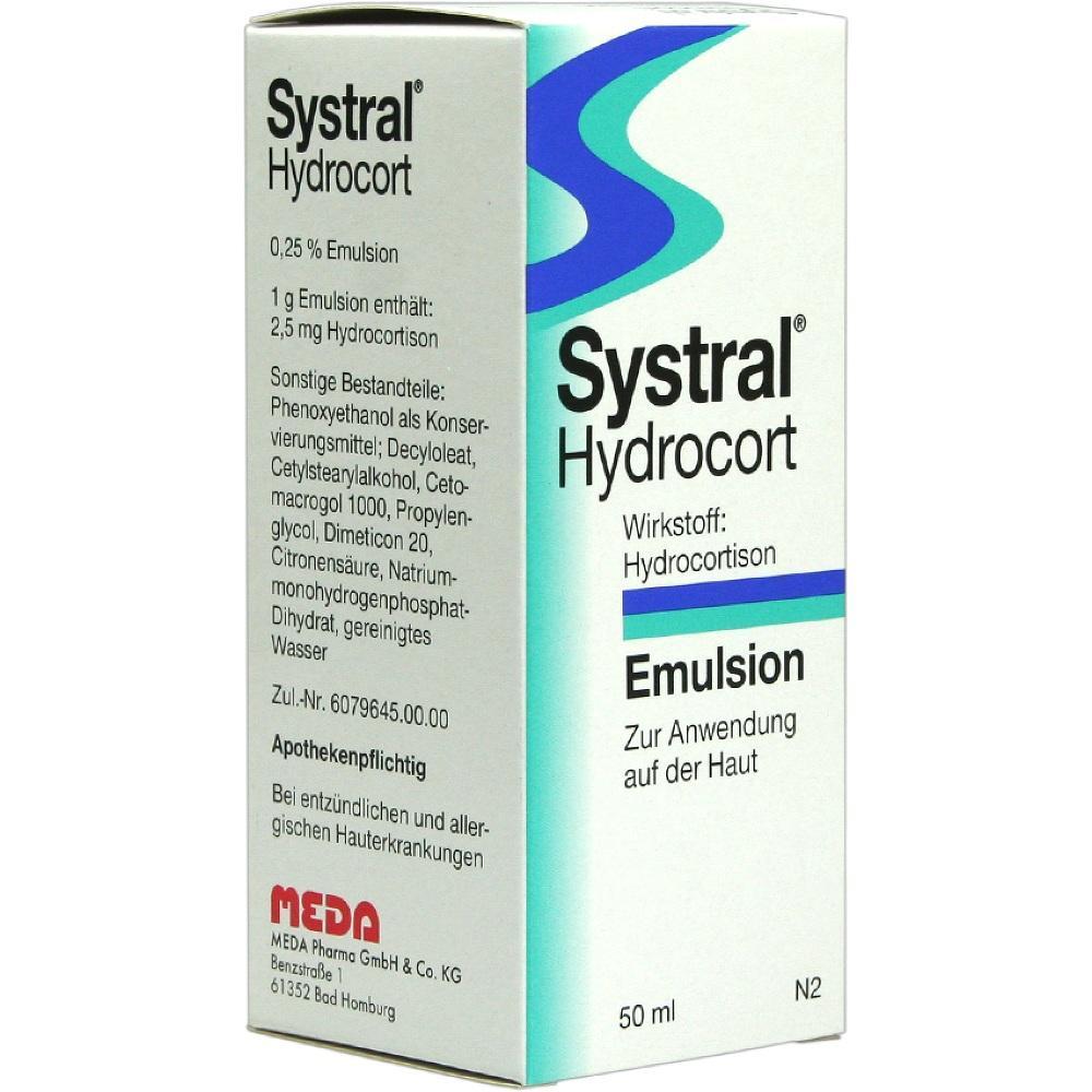Weiß-grüne Verpackung der Hautemulsion Systral Hydrocort mit Hydrocortison.