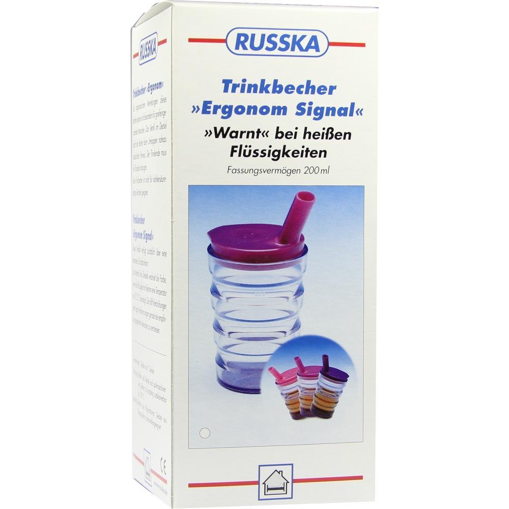 Becher mit Deckel und Trinköffnung, warnt vor heißen Flüssigkeiten, 200 ml Volumen.