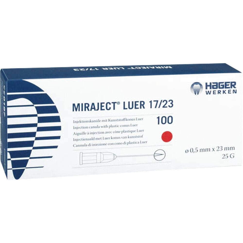 Eine Packung mit 100 Injektionskanülen von Hager in blau-weißem Design.