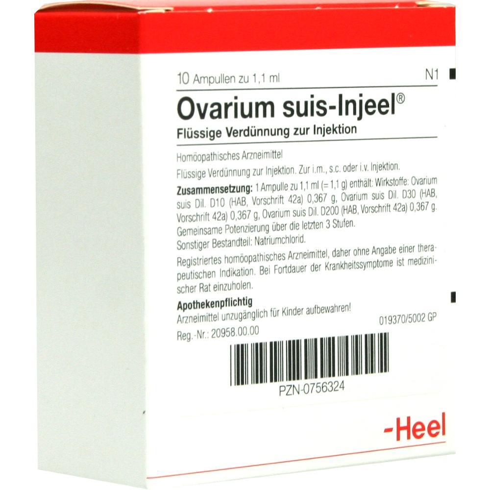 Eine Packung mit dem homöopathischen Mittel "Ovarium suis-Injeel".