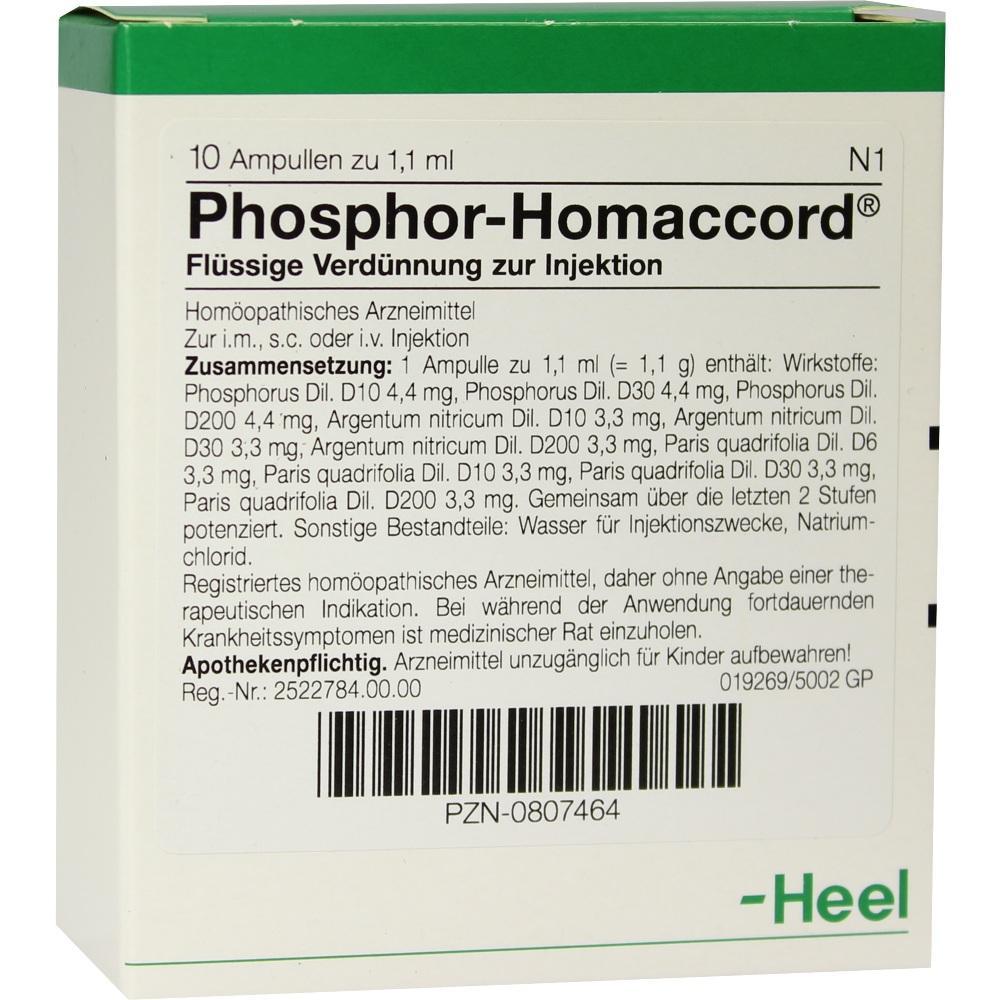 Verpackung von Phosphor-Homaccord, einem homöopathischen Arzneimittel zur Injektion.