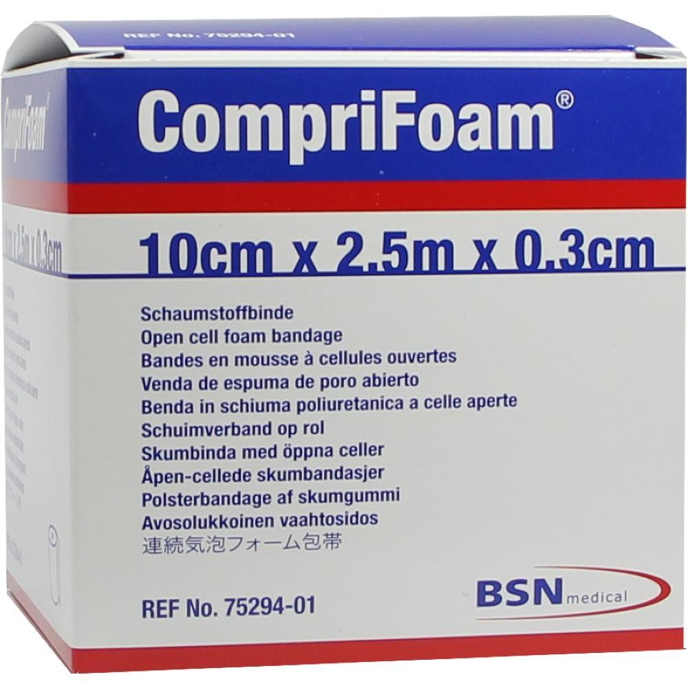 Eine Schachtel mit Schaumstoffbinden der Marke CompriFoam.