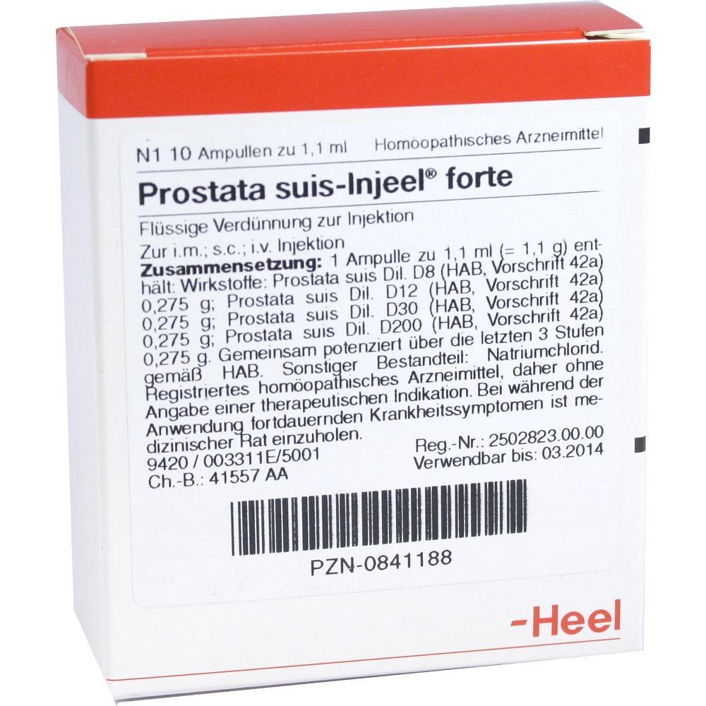 Eine Packung mit homöopathischem Medikament zur Injektion namens "Prostata suis-Injeel forte".