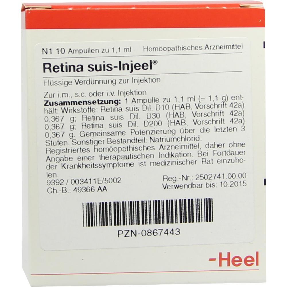 Verpackung von homöopathischem Arzneimittel Retina suis-Injeel zum Injizieren.