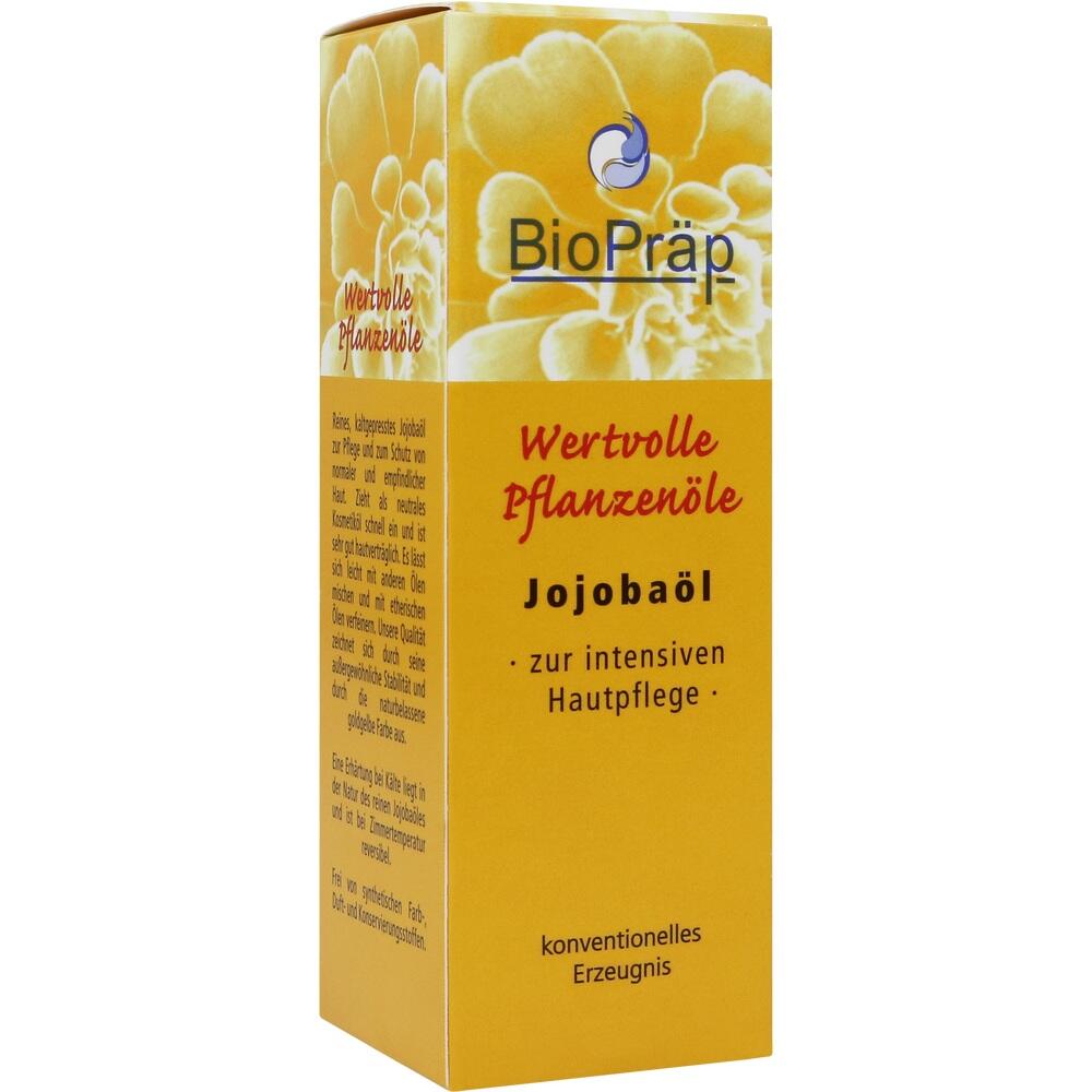 Gelbe Verpackung mit der Aufschrift "Jojobaöl zur intensiven Hautpflege."