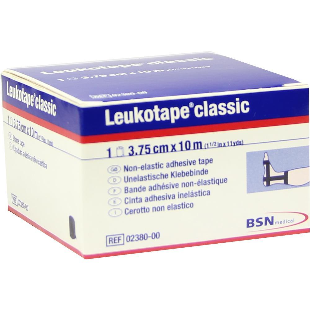 Eine Packung mit unelastischem Klebeband namens "Leukotape classic".