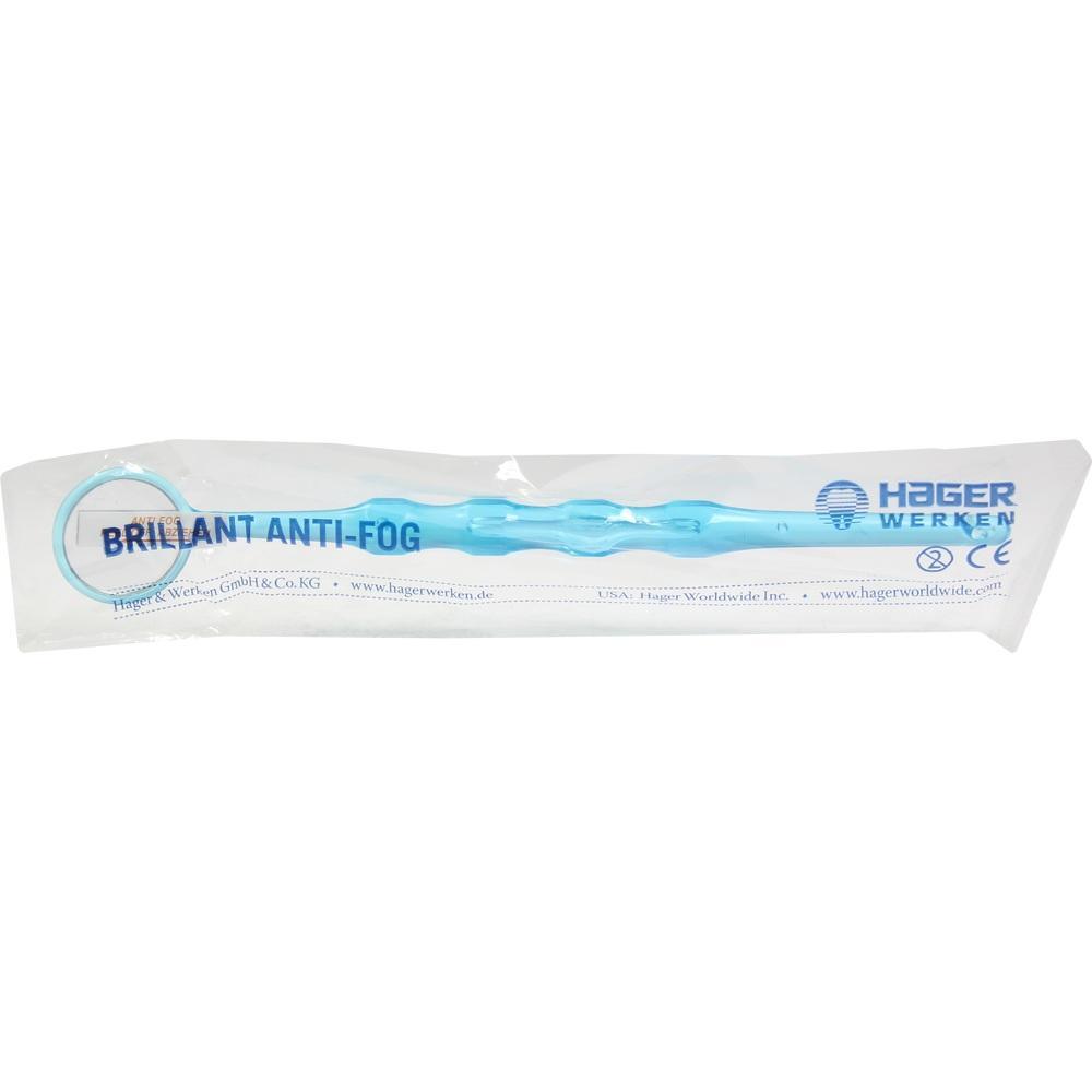 Blauer Dentalspiegel mit Antibeschlag im Plastikbeutel.