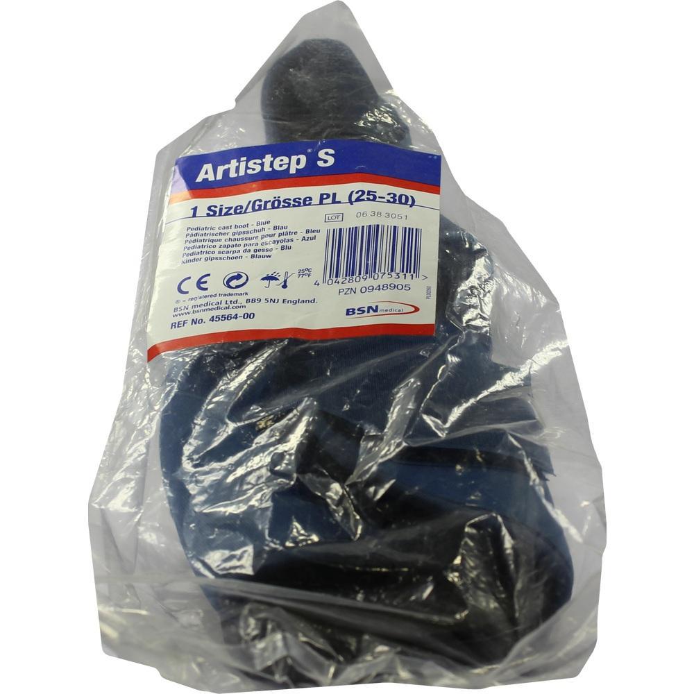 Schuh in Plastikverpackung mit Etikett für Kindergröße 25-30.