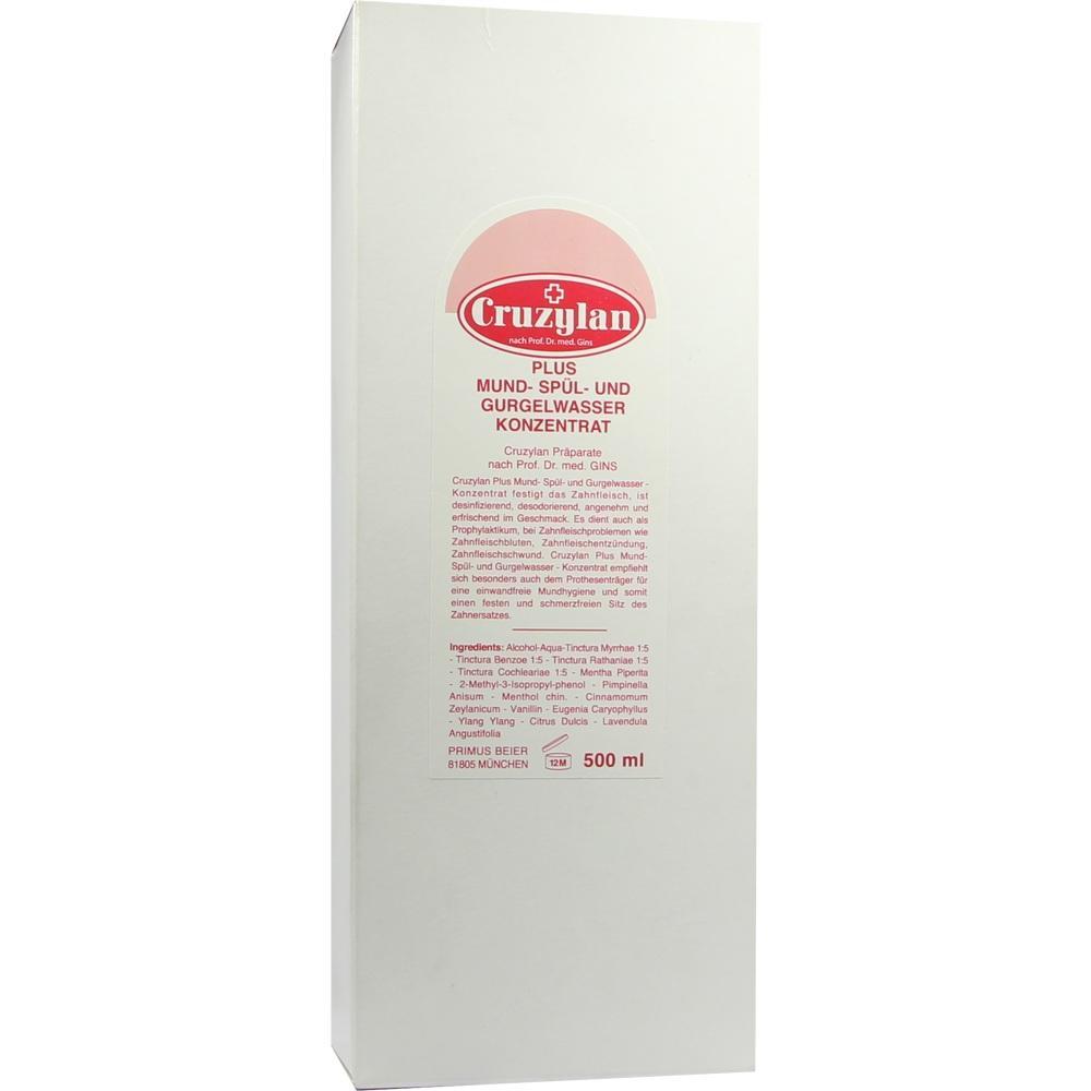 Weiße Verpackung von Mundspül- und Gurgelwasser-Konzentrat mit rotem Logo.