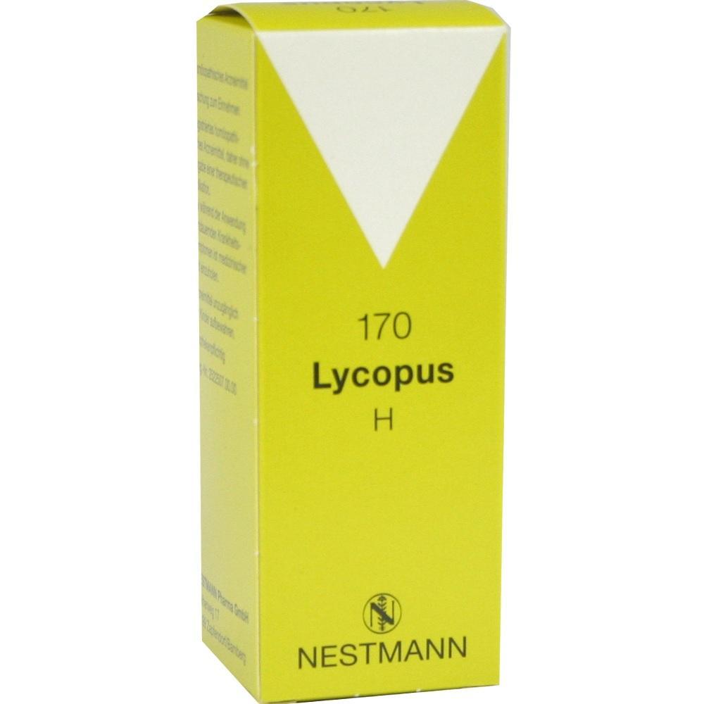 Gelbe Medikamentenverpackung mit der Aufschrift „Lycopus H“.
