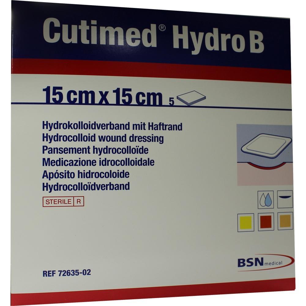 Verpackung eines 15x15 cm Hydrocolloid-Wundverbandes von Cutimed.