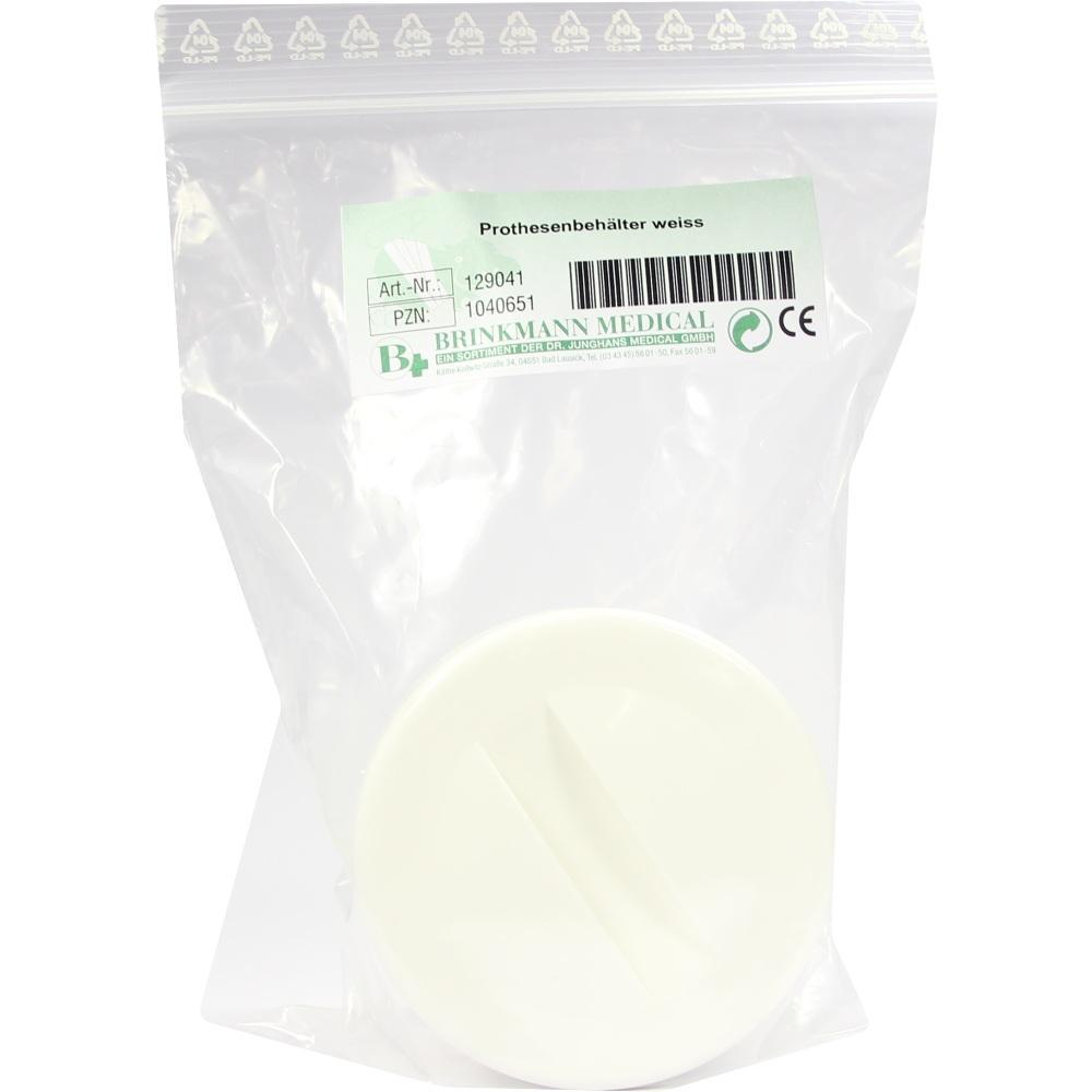 Weiße Prothesendose in durchsichtiger Plastiktüte.