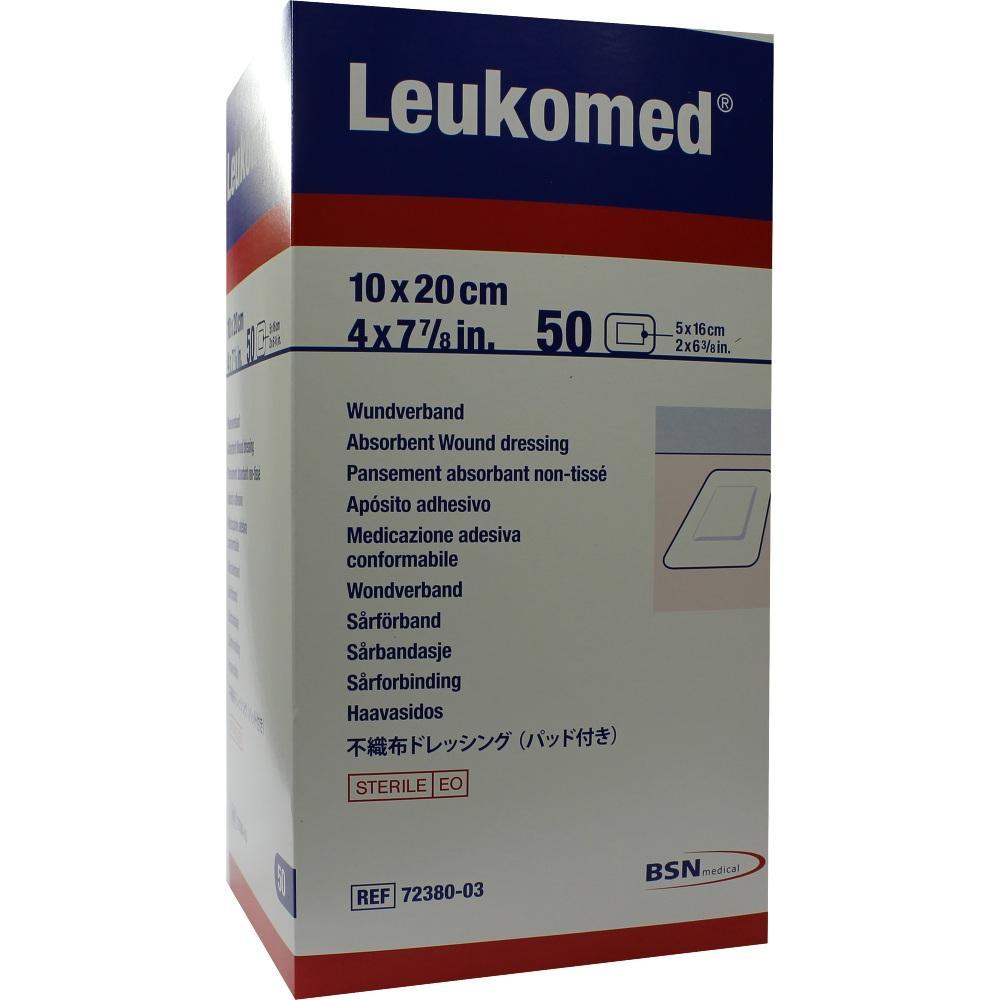 Weiße Schachtel mit Text "Leukomed", enthält sterile Wundverbände.