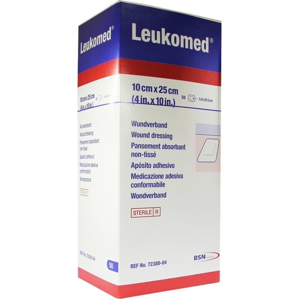 Eine weiße Verpackung mit der Aufschrift "Leukomed Wundverband".
